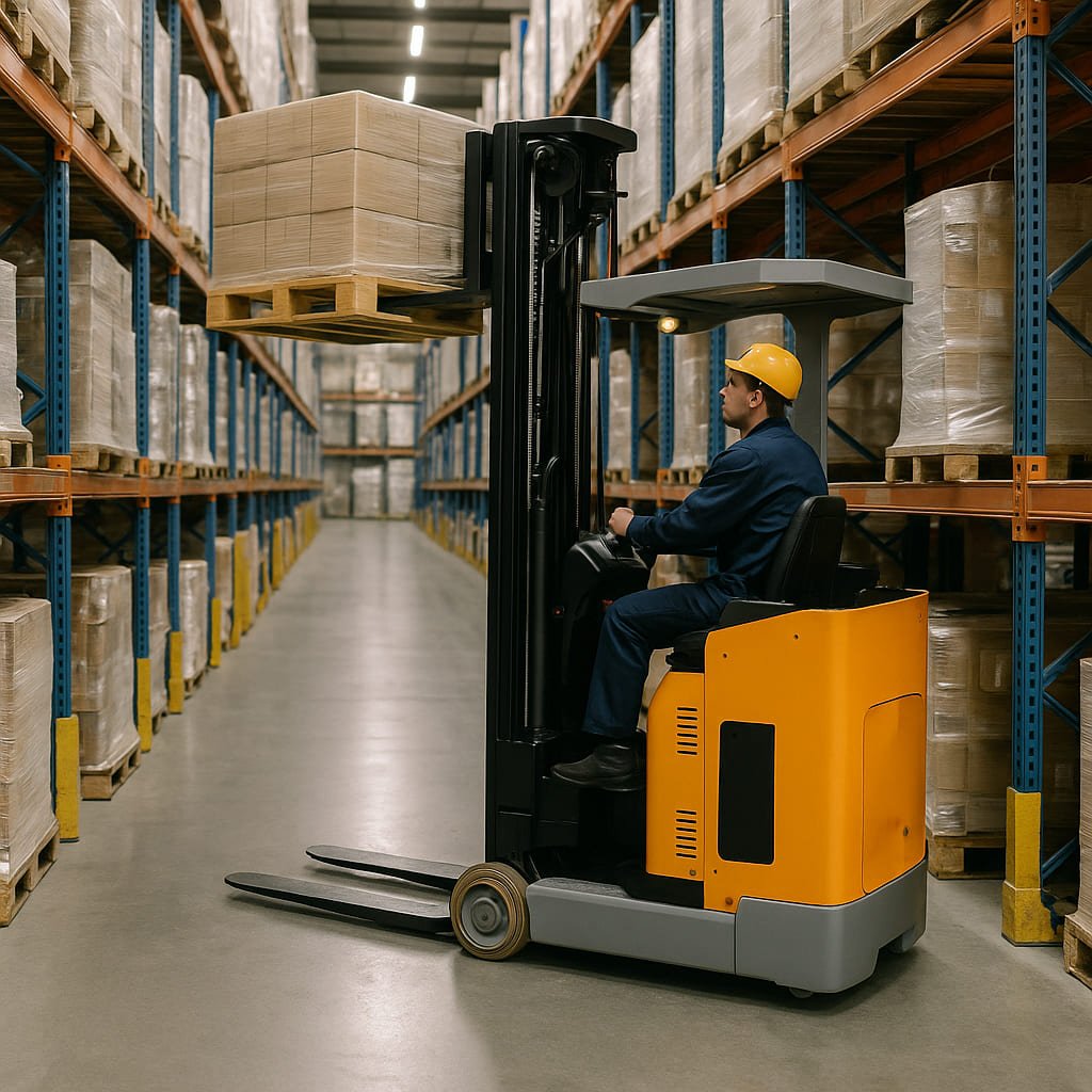 Electric reach truck warehouse application