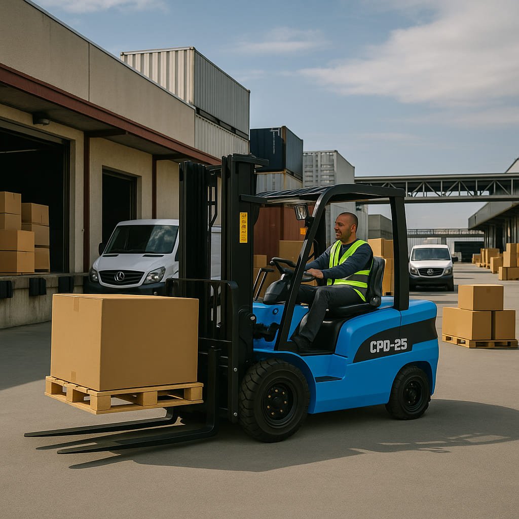 Voltruk forklift working in logistics distribution center