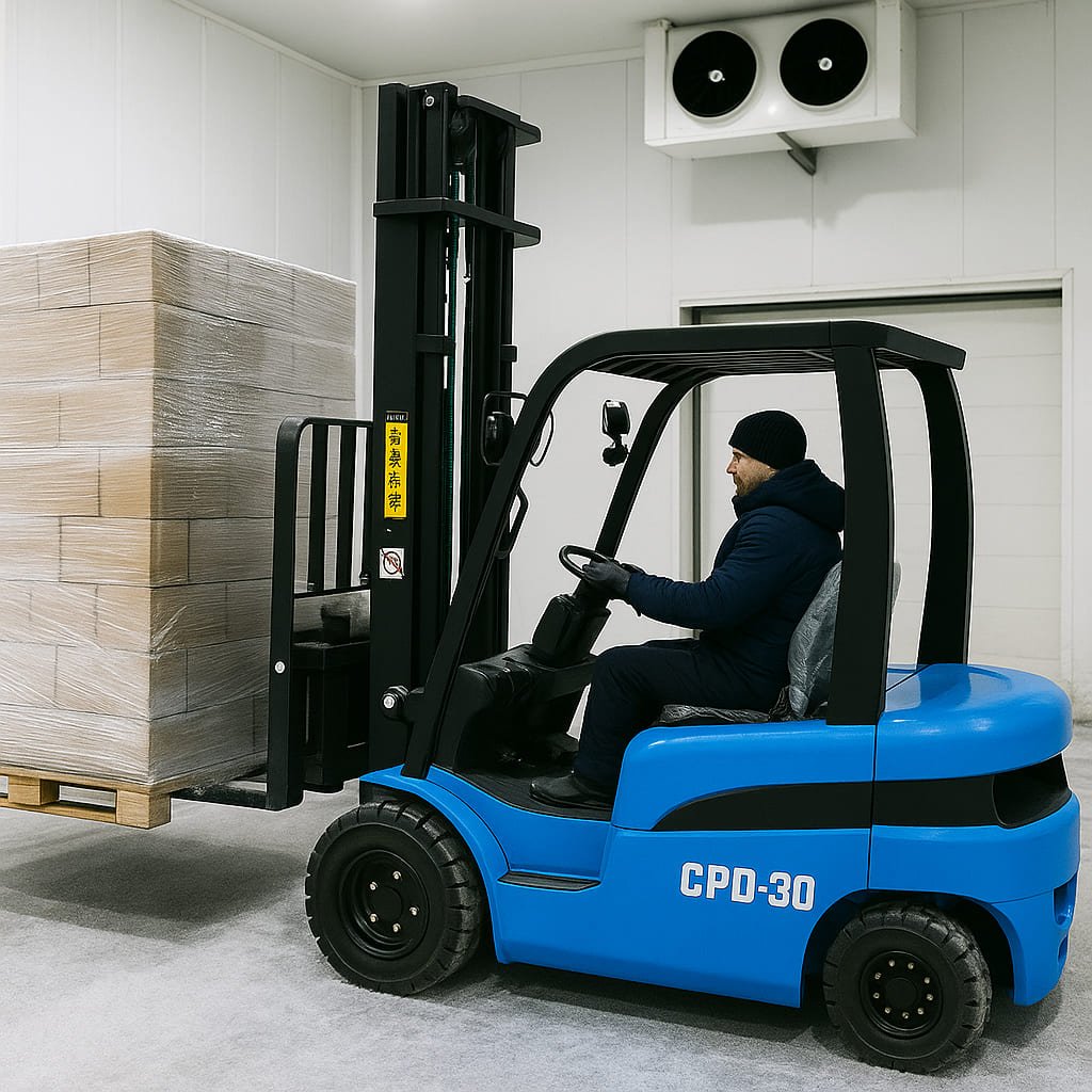 Voltruk forklift in cold storage warehouse